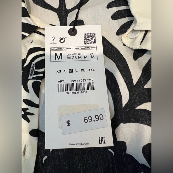 ZARA Black & White Long Sleeve Shirt Dress | Size M | NEW With Tags - Picture 4 of 7